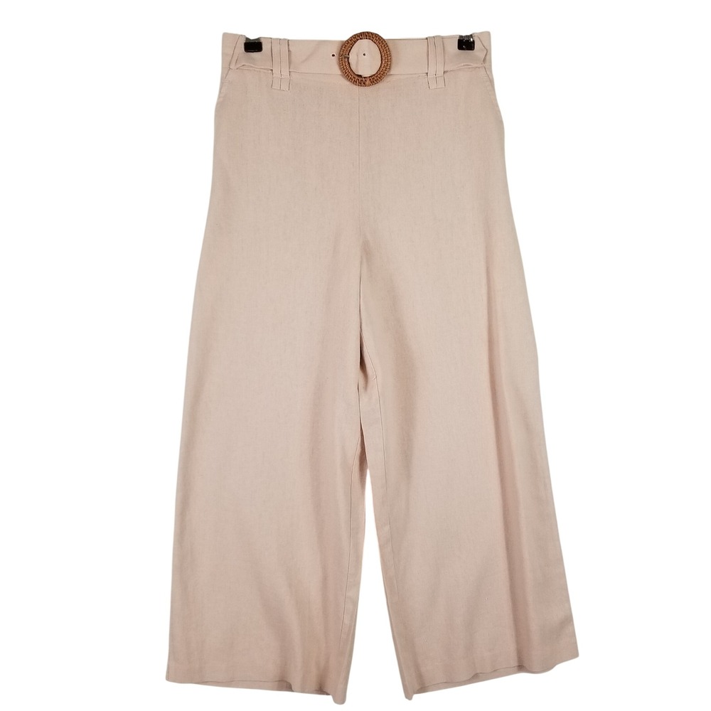 Sigrid Olsen Womens Blush Pink Linen Blend Wide Leg Cropped Belted Pants Size 6